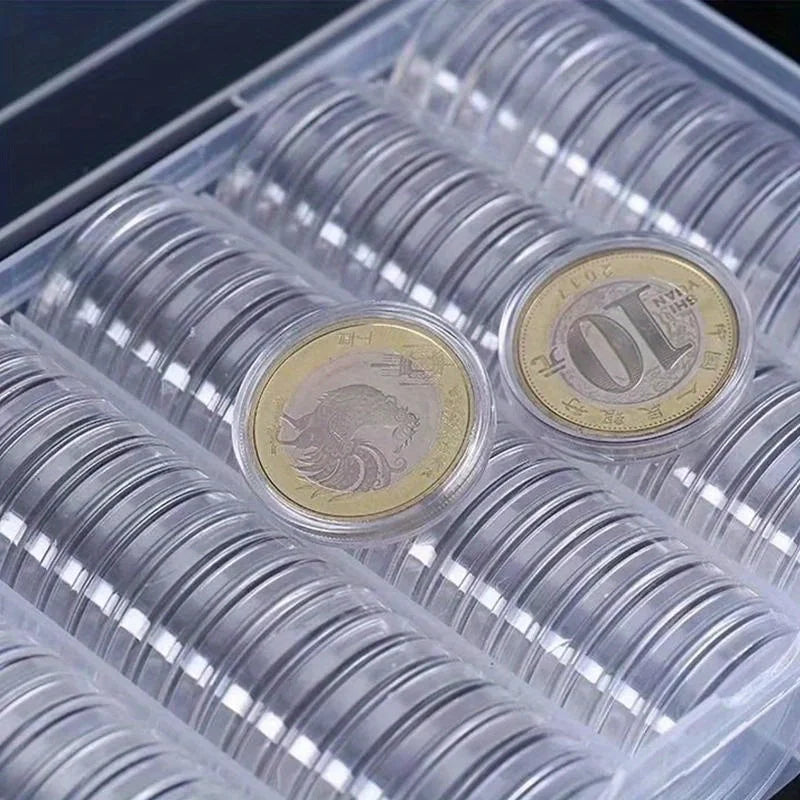 27mm Coin Capsules 100-Pack Plastic Storage Organizers for Coin Collection