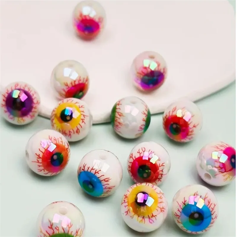 16mm Colorful Acrylic Eyeball Beads - 10pcs Spooky Halloween Jewelry Spacer Beads