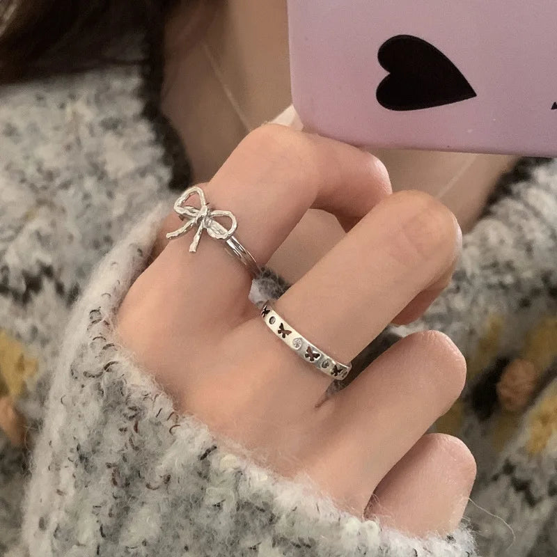 Sterling Silver Geometric Open Ring for Women Girls - Trendy Unique Jewelry