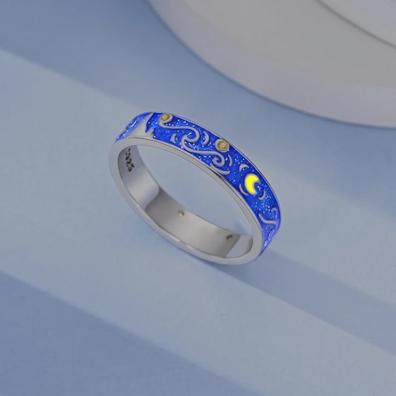 Sterling Silver Star Sun & Starry Sky Ring for Women Wedding Anniversary Jewelry