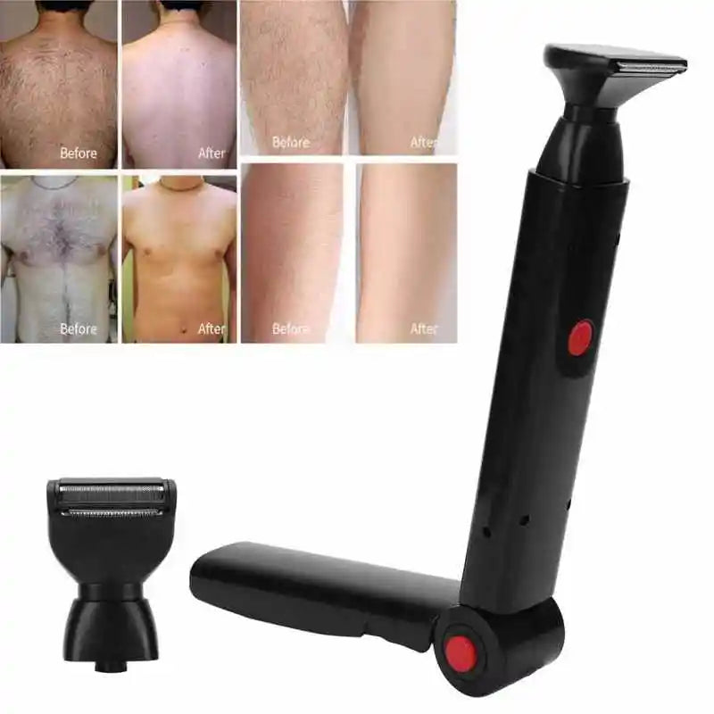 Men's Electric Back Hair Shaver 2-in-1 Facial Trimmer & Body Groomer Rechargeable Foldable Handle