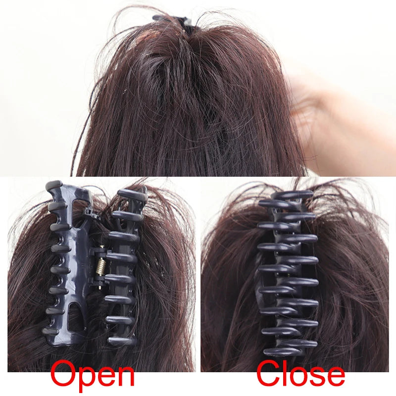 Synthetic Ponytail Claw Clip Extensions - Short Curly Hairpiece for Women