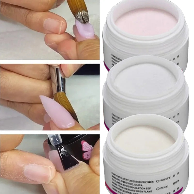 Professional Acrylic Powder Set 10g/Bottle Nail Art Builder Pink White Clear Nude DIY