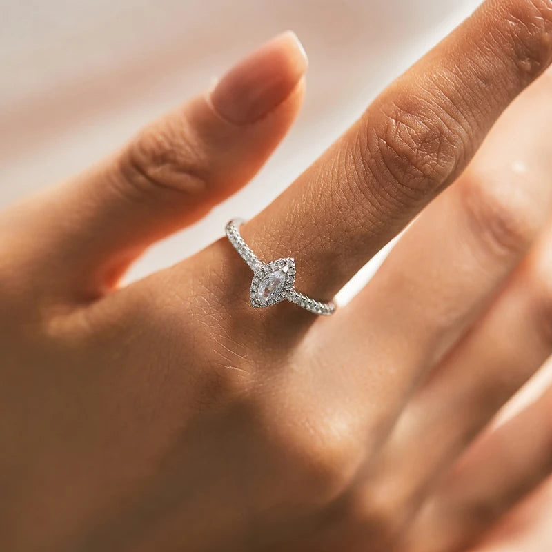 Luxury Marquise CZ Silver Ring for Women Wedding Engagement Jewelry - Multiple Sizes