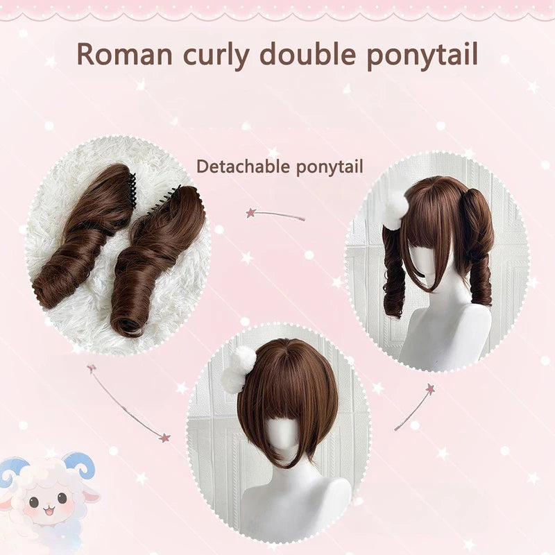 Detachable Double Ponytail Cosplay Wig for Women - Curly Synthetic Hair
