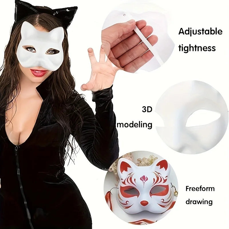20pcs Japanese Mask Paper Blank Cat Face Masks for DIY Halloween Cosplay Party Decor