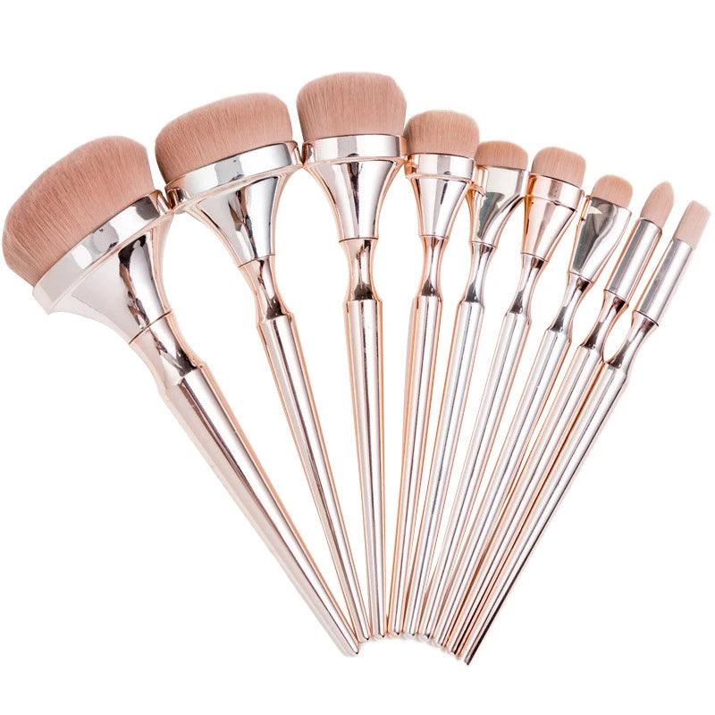 9-Piece Gold Handle Makeup Brush Set for Face Eye Powder Blush Foundation
