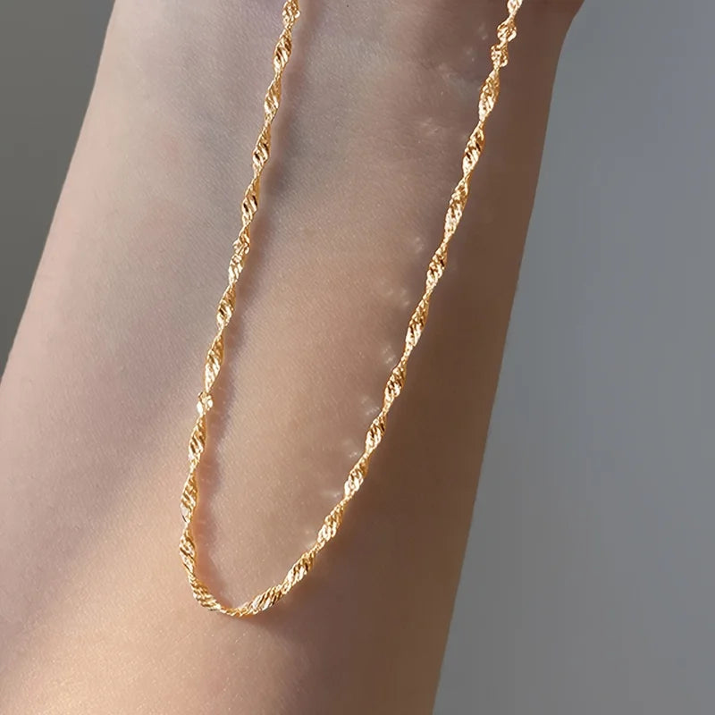 Gold Plated Stainless Steel Chain Necklace for Women Simple Clavicle Jewelry
