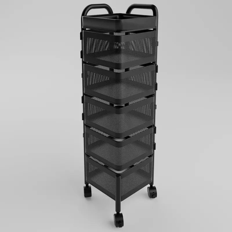 5-Tier Metal Rolling Storage Cart with Mesh Baskets - Mobile Kitchen & Household Organizer