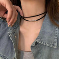 Goth Black Star Choker Necklace Layered Steampunk Tattoo Jewelry for Women