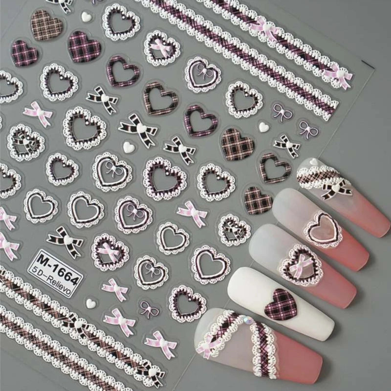 Self-Adhesive Lace Heart Nail Stickers for Manicure DIY Nail Art