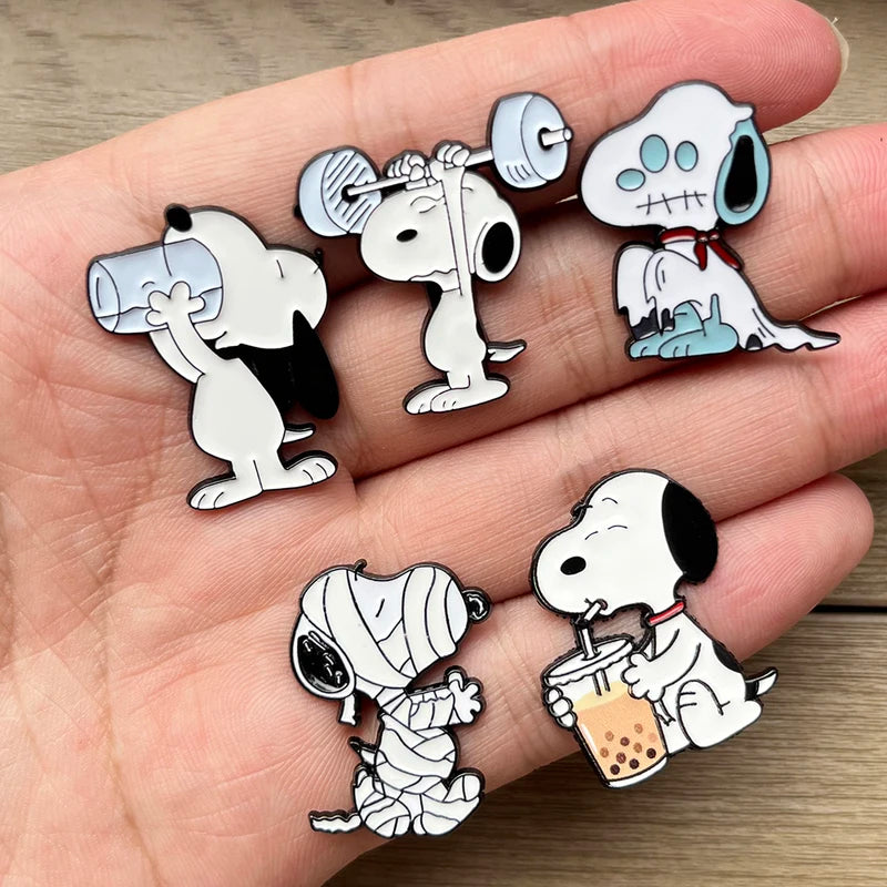 8/10/11pcs Cute Snoopy Enamel Pins Set Cartoon Puppy Dog Brooches for Backpack & Collectibles