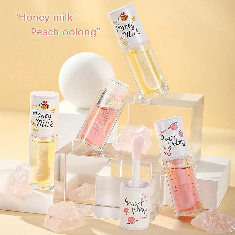 White Peach and Honey Lip Oil - Moisturizing Lip Gloss with Brush Head