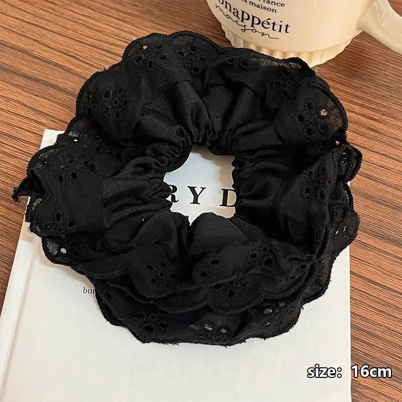 French Lace Wide Hair Scrunchie Band for Women Girls - Elegant Hair Accessory