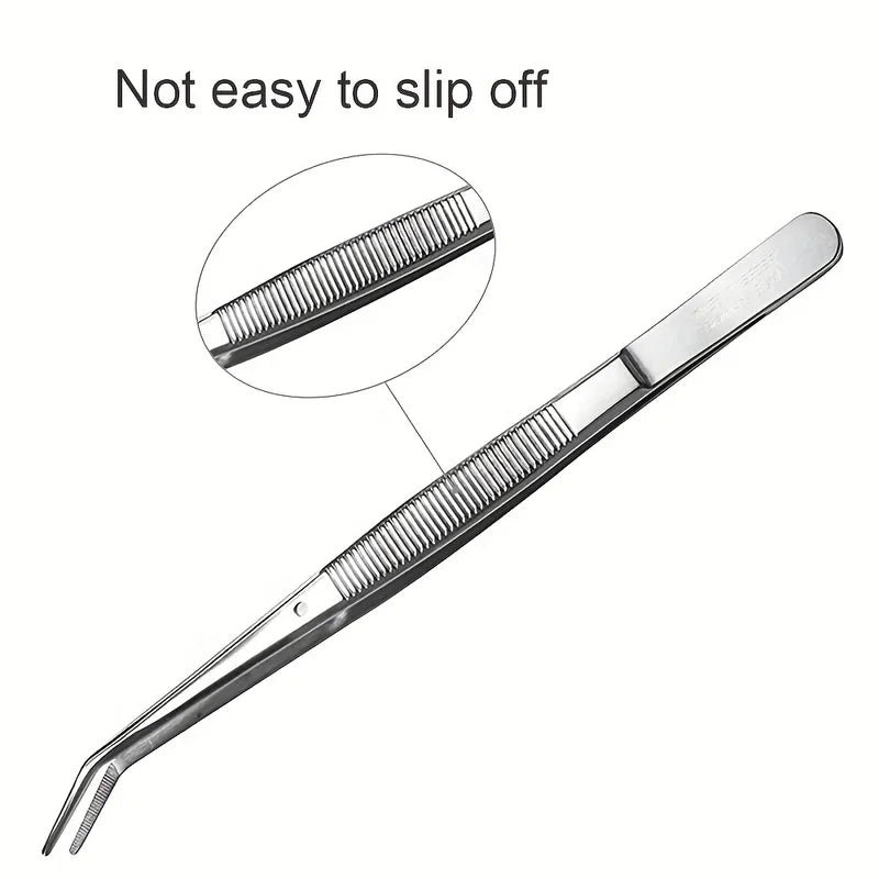 Stainless Steel Tweezers with Curved Serrated Tip - Multipurpose Craft & Repair Tweezers