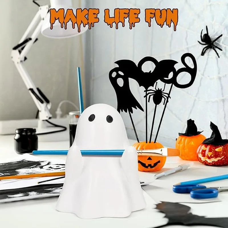 Halloween Ghost Pen Holder - Cute Desktop Pencil Organizer for Home Office