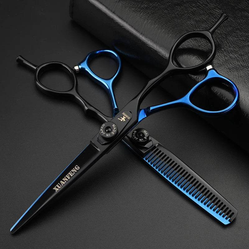 6 Inch Hair Cutting Scissors with Double Color Spring Clip Screw - Professional Thinning & Barber Shears