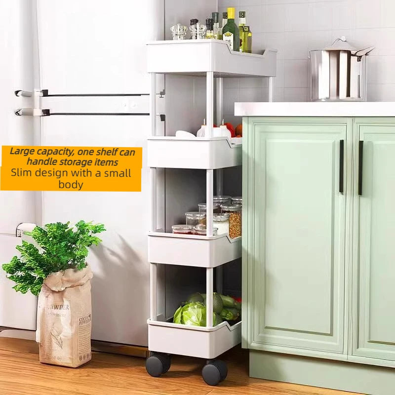 Multi-Layer Kitchen Storage Cart with Wheels for Refrigerator and Pantry Organization