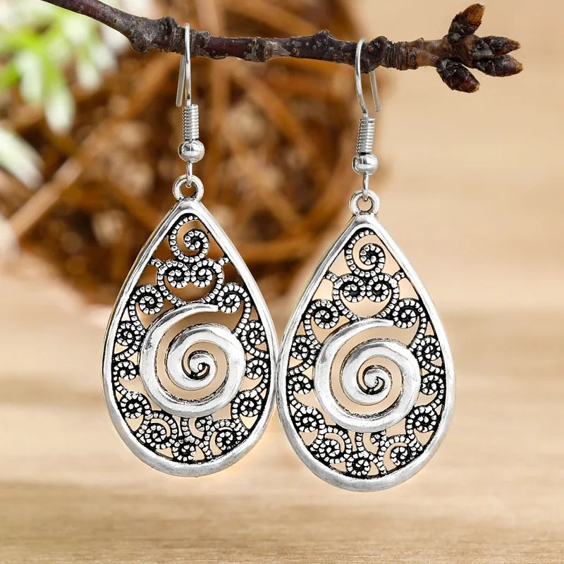 Vintage Ethnic Silver Dangle Earrings for Women - Bohemia Drop Jewelry
