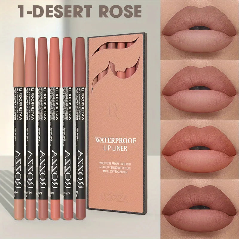 6-Piece Lip Liner Set Nude Brown Collection Velvet Matte Waterproof Long Lasting