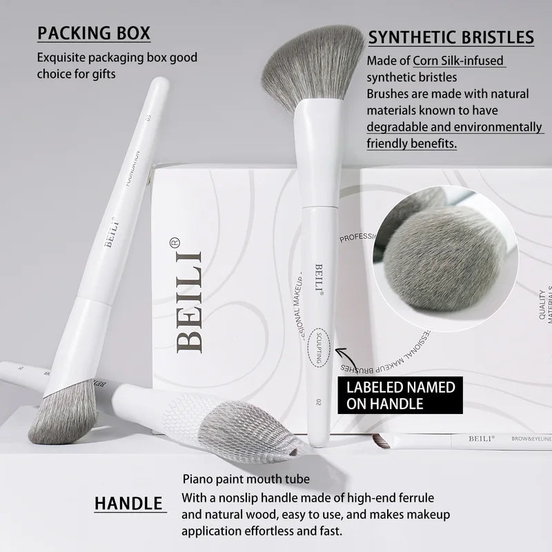 Vegan Makeup Brush Set - 12 Multi-Use Eye & Face Brushes for Powder, Concealer, Eyeliner, Contour