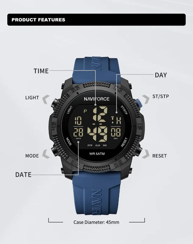 Men's Luxury Water-Resistant Digital Watch with Silicone Strap - Multiple Colors
