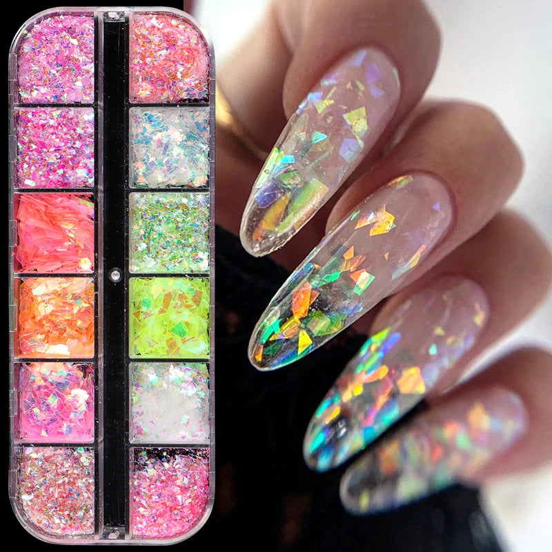 12 Grids Aurora Chameleon Nail Glitter Flakes for Nail Art & Decoration