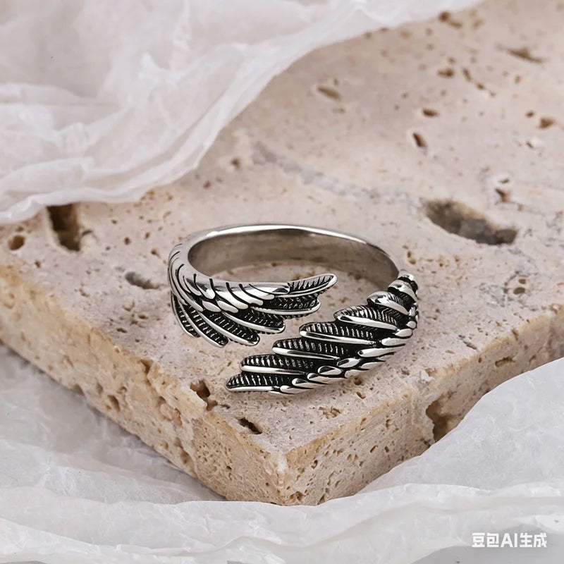 Unisex Angel Demon Wings Creative Ring Sterling Silver-Color Jewelry Adjustable