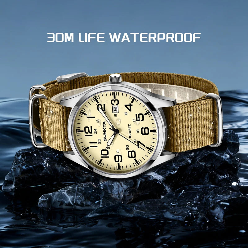 Men's Quartz Military Sports Watch Waterproof Luminous Nylon Leather