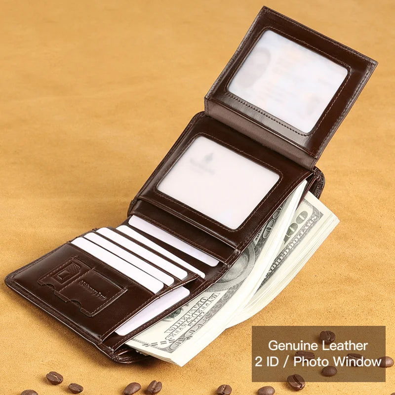 Men's Genuine Leather Wallet Short Card Holder with Classic Style