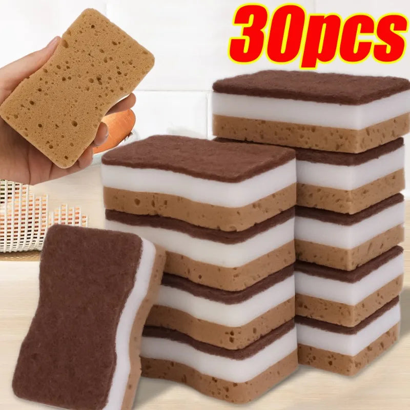 Multi-Layer Dishwashing Sponge Set - 30/5Pcs Thickened Sandy Fiber Kitchen Scrub Pads