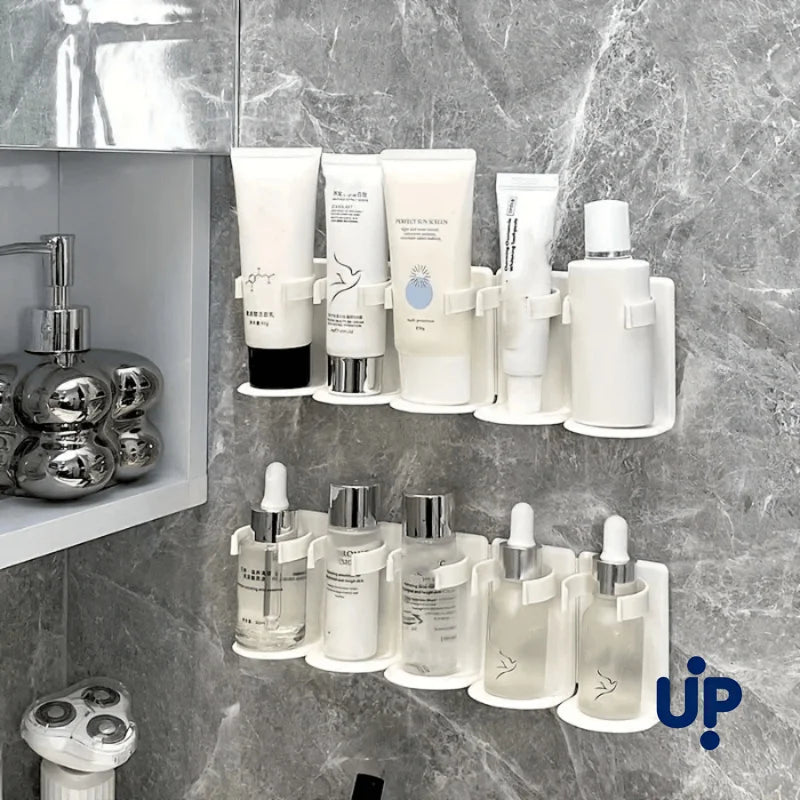 Wall-Mounted Cosmetic Storage Rack - 5-Grid Bathroom Organizer Shelf, Punch-Free, Cuttable, Plastic