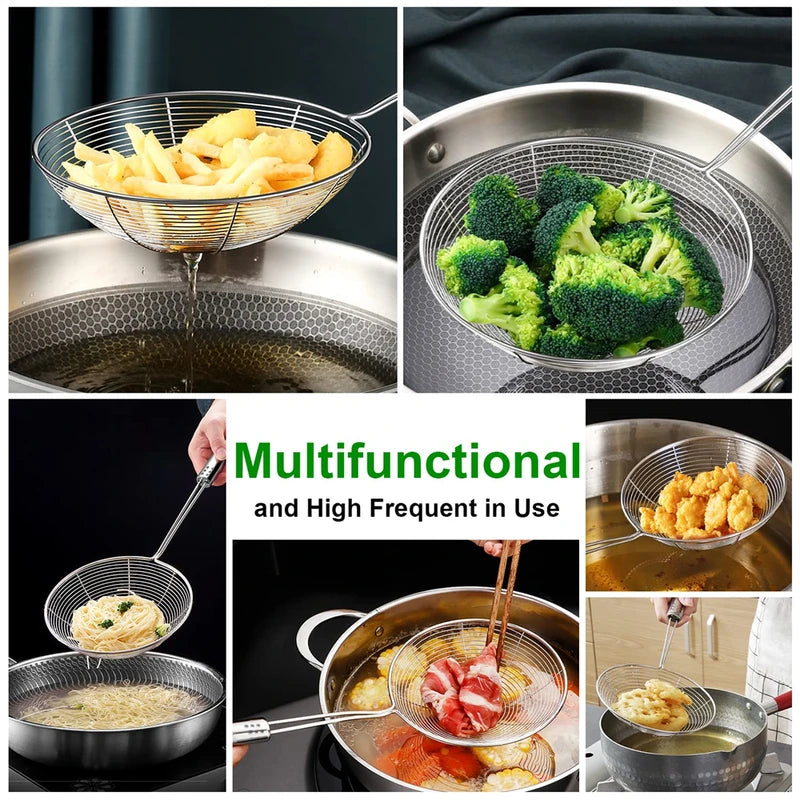 Stainless Steel Mesh Skimmer Spoon Multi-Function Kitchen Strainer with Long Handle