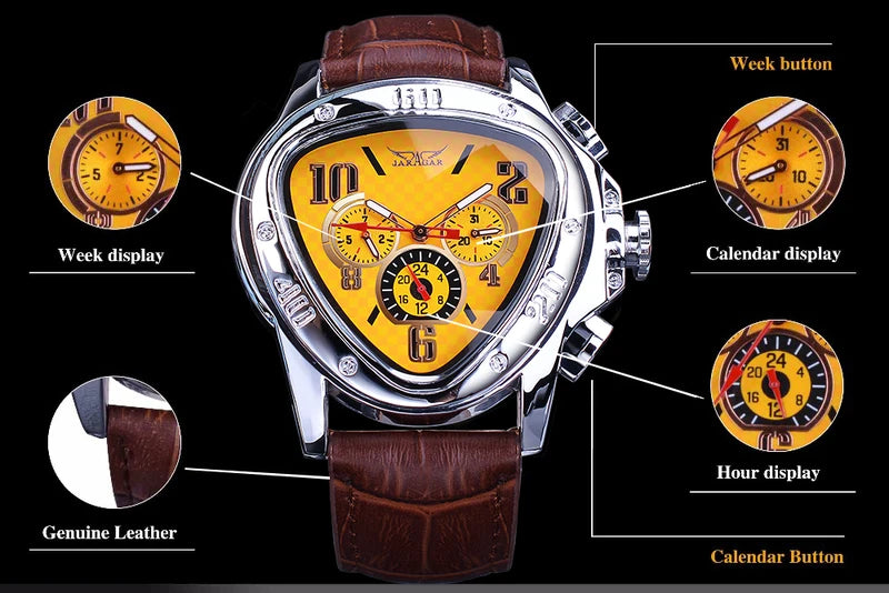 Men's Mechanical Watch with Leather Strap, Automatic Waterproof Design