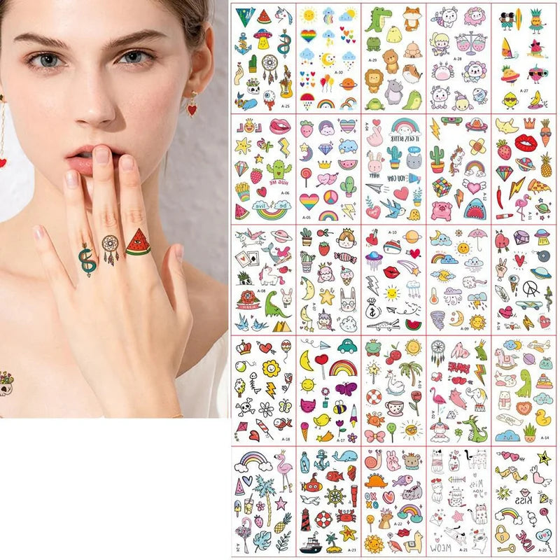30Pcs Rainbow Temporary Tattoo Stickers for Face Hand Body Art Waterproof Set