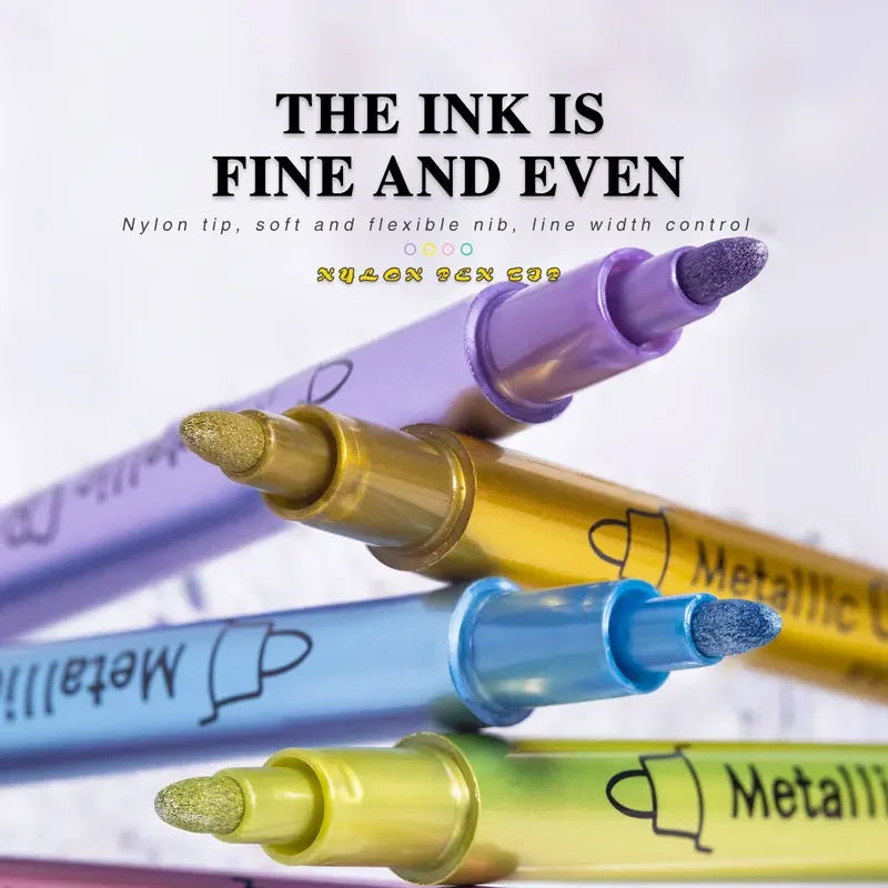 Metallic Paint Markers Set - Silver, Gold, 12 Colors for Black Paper Glass Rock Art
