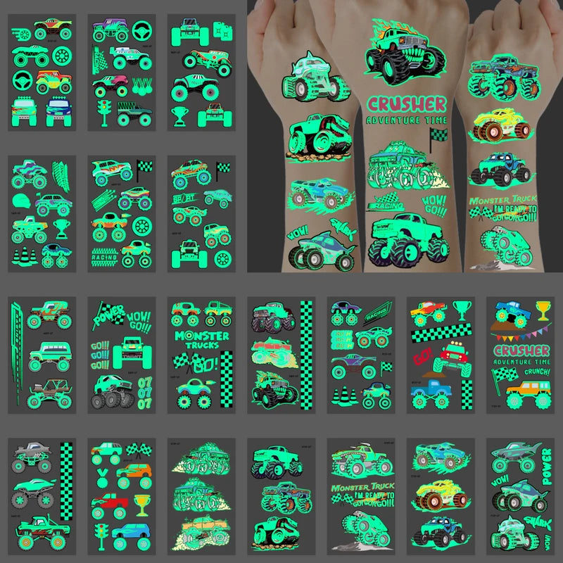 Glow in the Dark Neon Green Truck Temporary Tattoos Waterproof & Easy Removal Body Paint