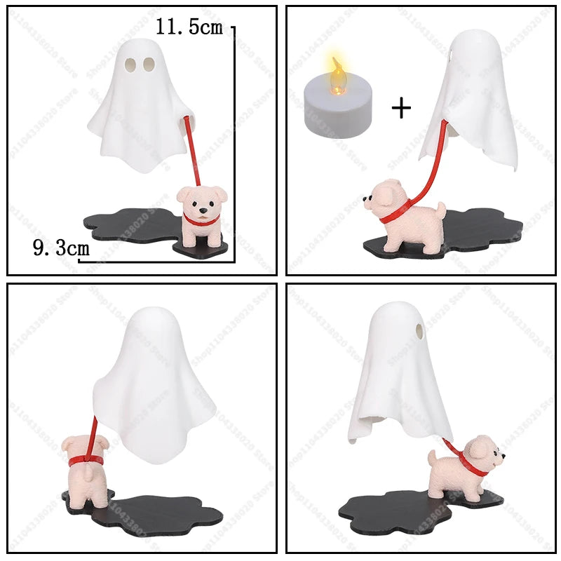 Cute Ghost LED Night Light with Dog Figure - Spooky Desk Lamp for Halloween Decor