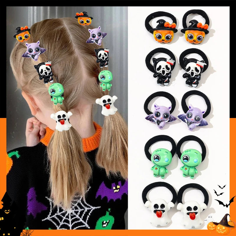 Halloween Themed Hair Ties Pack - Ghost Bat Pumpkin Cute Girls Gift Set