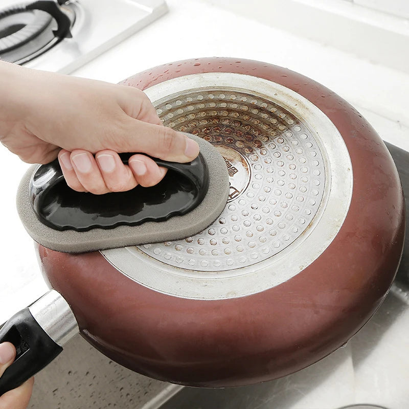 Multi-Purpose Emery Sponge Brush Cleaner with Handle - Kitchen & Bathroom Cleaning Tool