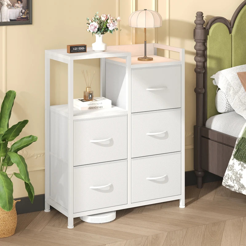 Fabric Drawer Chest with Raised Shelf Metal Frame Storage Tower for Bedroom Closet