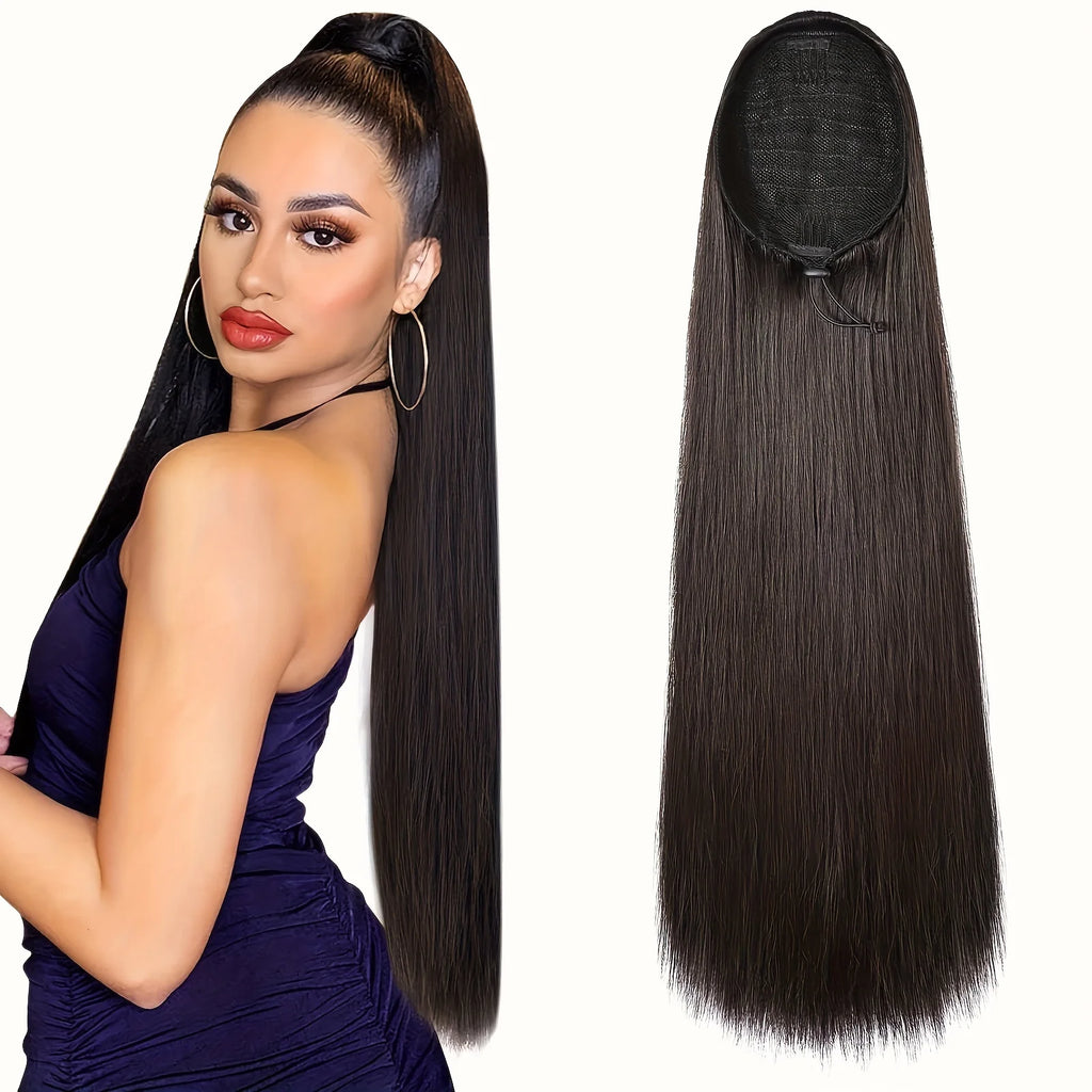 Long Straight Ponytail Hair Extension Synthetic Drawstring Heat-Resistant for Women