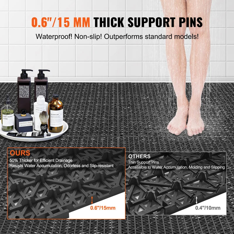 Interlocking PVC Drainage Floor Tiles 12x12 Inch Non-Slip Pool Bathroom Mat - Multiple Colors