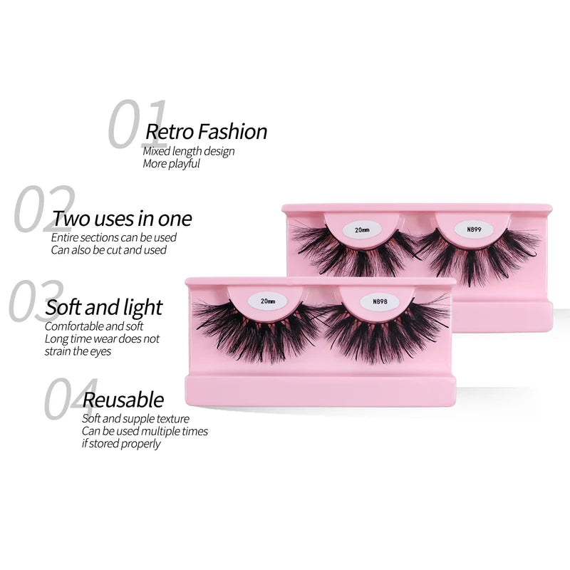 False Eyelash Extensions 10 Pairs Fluffy Wispy Faux Mink Spiked Lashes Wholesale