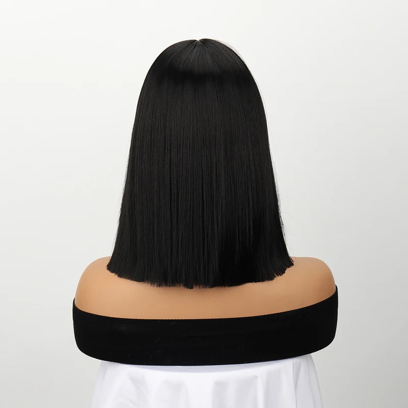 Black Bob Wig with Bangs for Women Short Straight Synthetic Heat-Resistant Wig