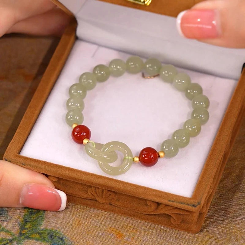 Heart Jade Beads Charm Bracelet for Women Girls Love Jewelry Gift