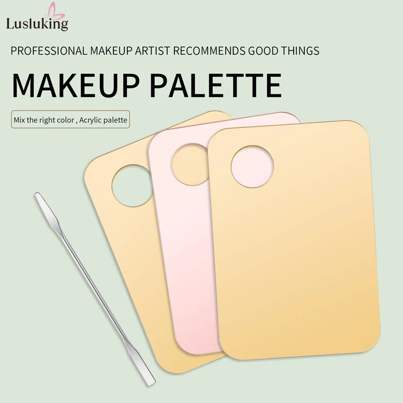 Makeup Mixing Palette Set with Stainless Steel Spatula - Multi-Color Acrylic Art Tools