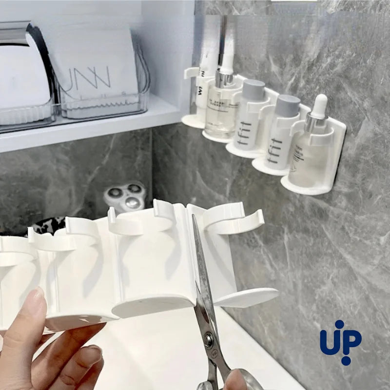 Wall-Mounted Cosmetic Storage Rack - 5-Grid Bathroom Organizer Shelf, Punch-Free, Cuttable, Plastic