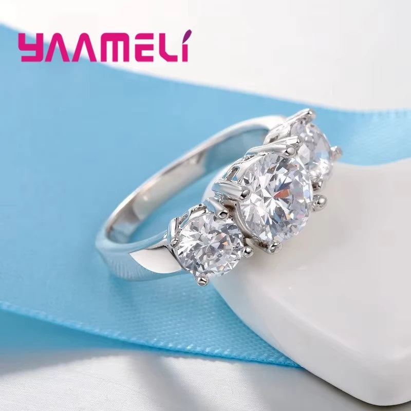 Men Women Wedding Engagement Silver Ring with CZ Stones - Prong Setting