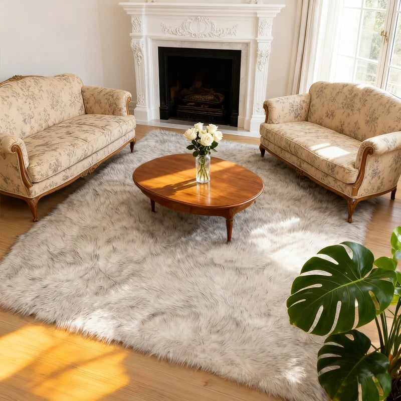 Fluffy Furry Area Rug 10x12 for Living Room & Bedroom - Shaggy Plush Rectangle Carpet